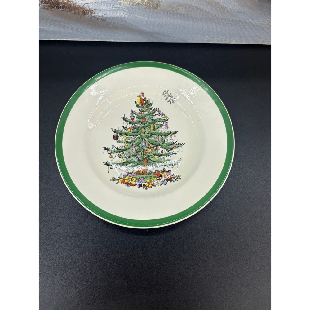Spode Christmas Tree Dinner Plate England S3324-Y Green Trim 9.25 Inch Holiday